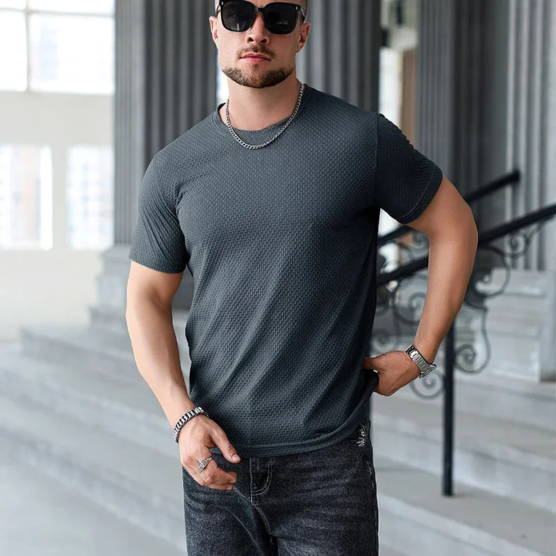 Men's Ice-Silk Tee - Crew Neck, Cool Breathable Business Casual