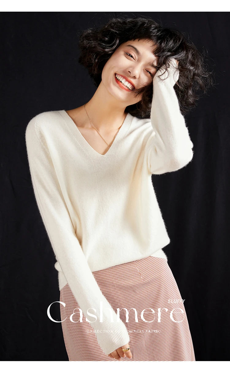 Women's Cashmere V-Neck Sweater, Knit Pullover