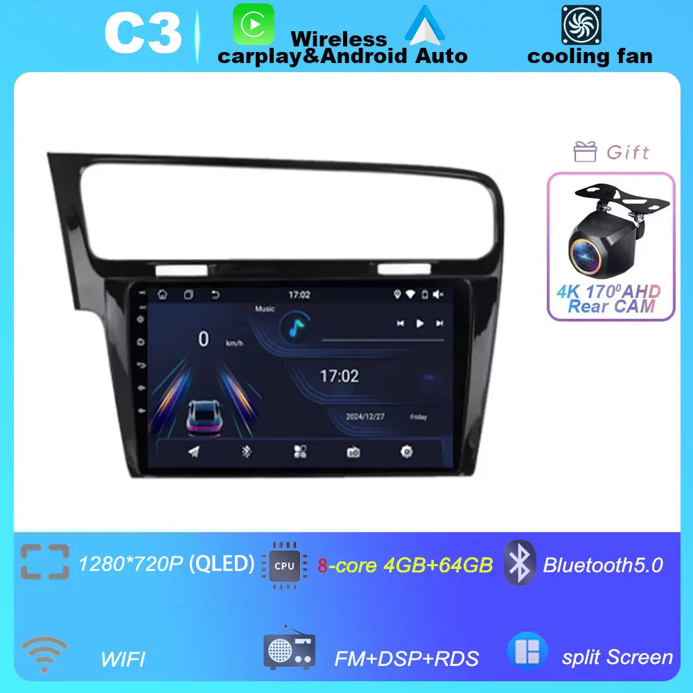 10" For Volkswagen VW Golf 7 MK7 GTI 2013-2017 Android 16 Carplay Car Radio Multimedia 8 CORE IPS QLED Navigation GPS 5G WIFI BT