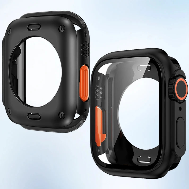 Screen Protector Cover for Apple Watch 44mm 45mm 46mm 42mm Hard PC Front Rear Bumper Case for Iwatch 10 9 8 7 6 Change To Ultra