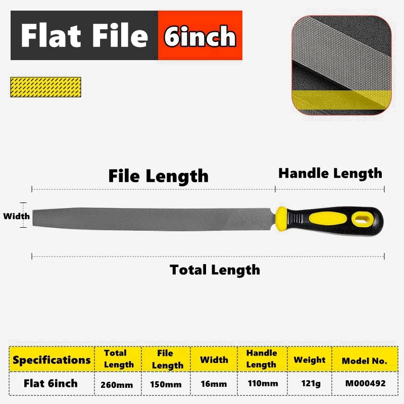 6/8/10 inch High Carbon Steel File, Files Tools for Metal Wood and Stone Trimming, Shaping, Bastard File with Uniform Teeth
