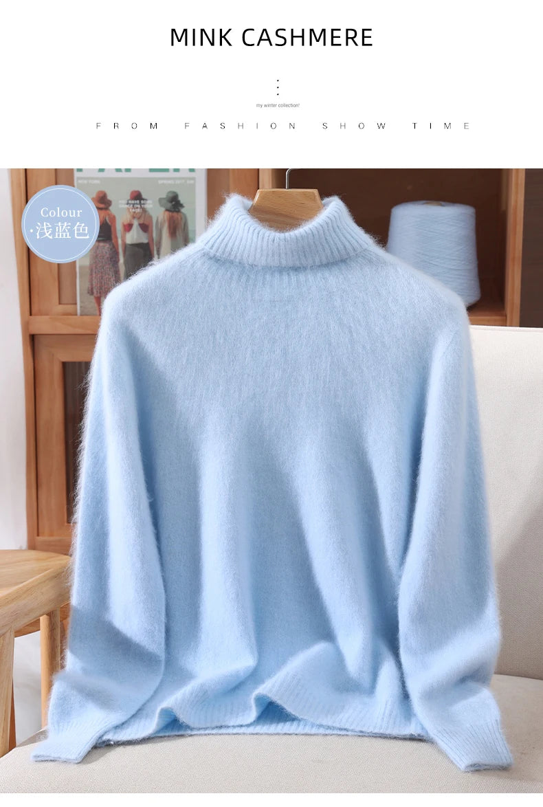 Women's High Collar Knit Sweater, Thick Pullover