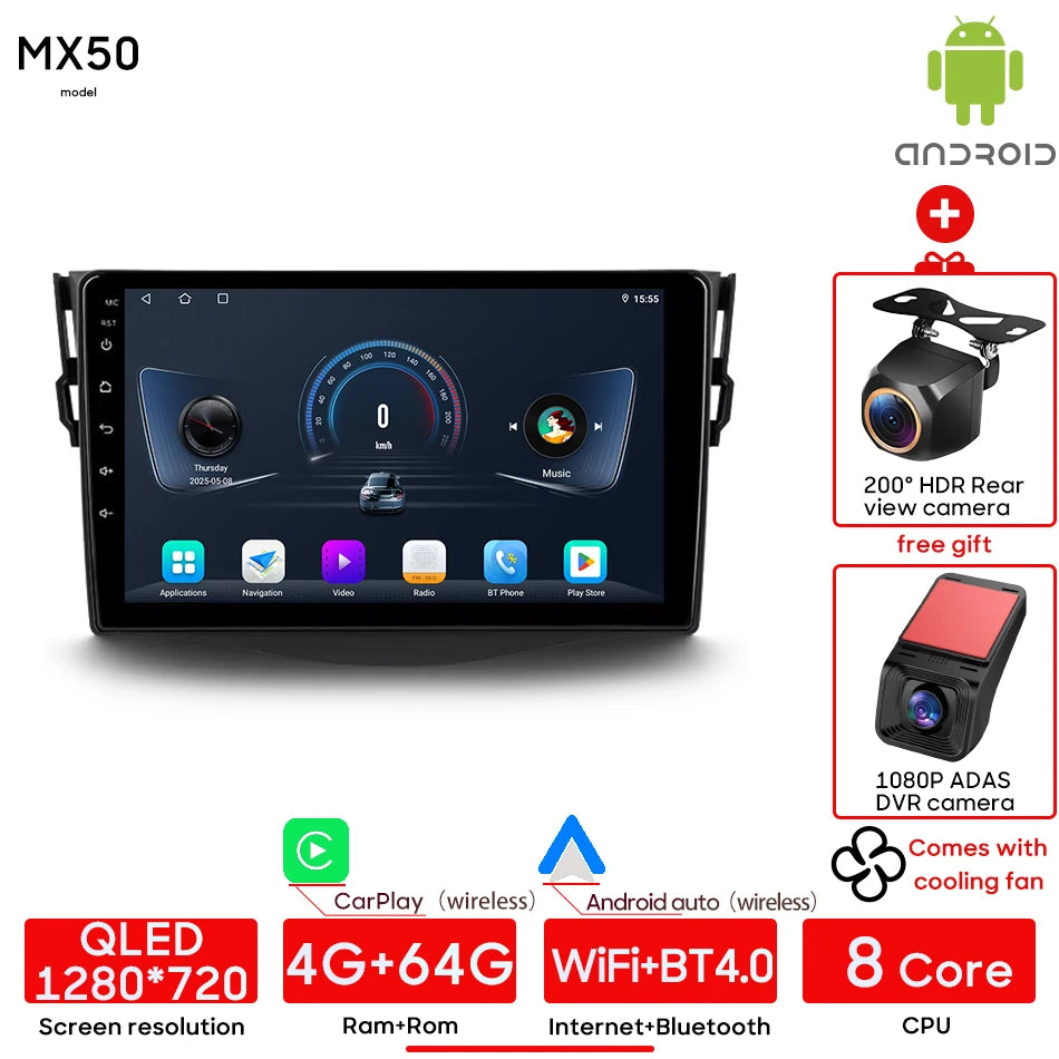 Car Stereo with Apple CarPlay & Android Auto, Compatible with Toyota RAV4 3 XA30 (2005-2016)
