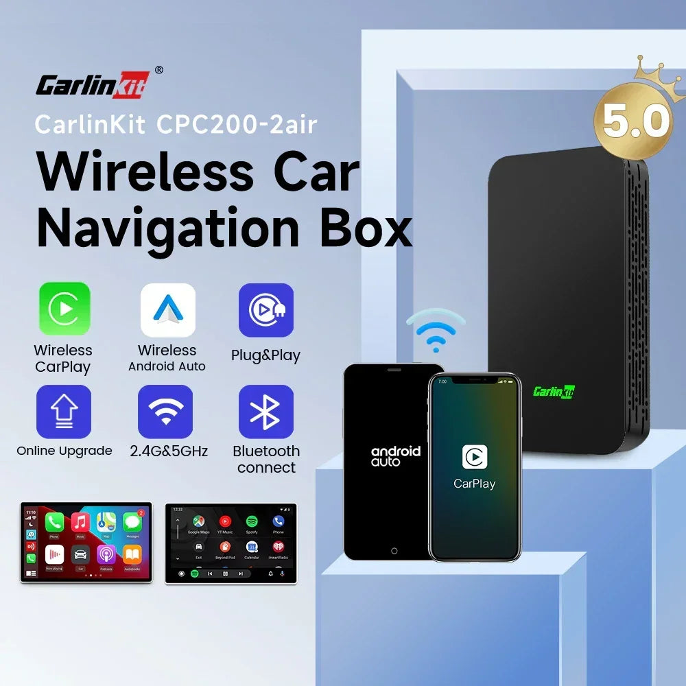 CarlinKit 5.0 & 4.0 2-In-1 Wireless Adapter Wireless CarPlay & Android Auto 2.4G&5Ghz WiFi Bluetooth Auto Connect Plug and Play