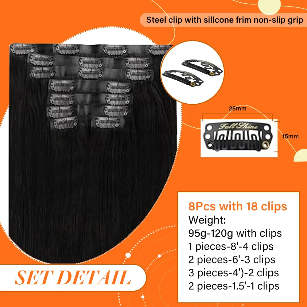 Full Shine Seamless Clip in Human Hair Extensions 8Pcs 100g&80g Pure Color Blond Hair Pu Clip on Remy Extension Skin Weft