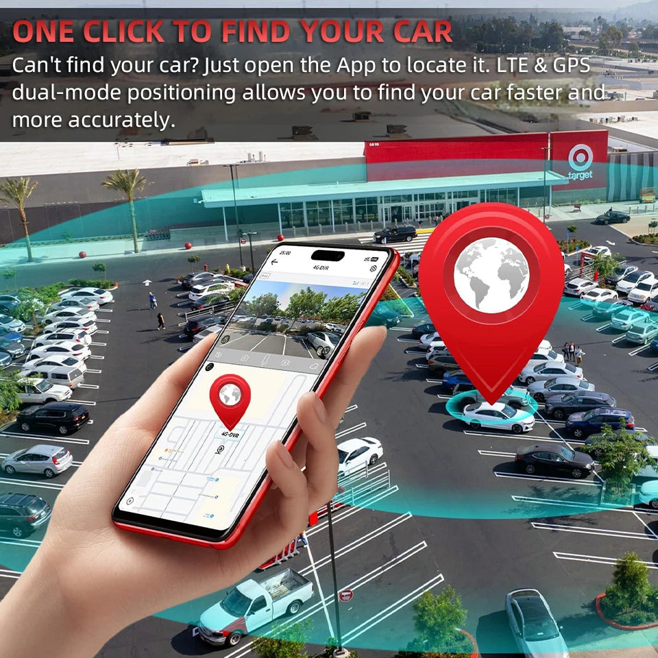 E-ACE 4G LTE Dash Cam Car Black Box Front and Inside Lens GPS Remote Live-View Infrared Night Vision Car Safety Video Recorder