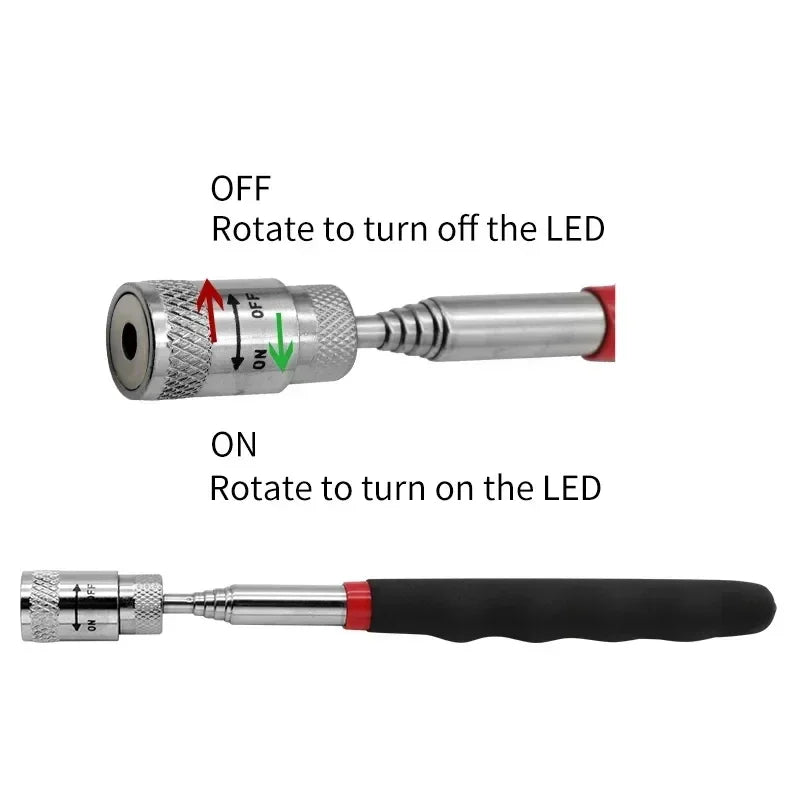 Telescopic Magnetic Pen with LED Light Extendable Pickup Rod Mini Portable Magnet Tool for Screws Nuts Bolts Metal Parts