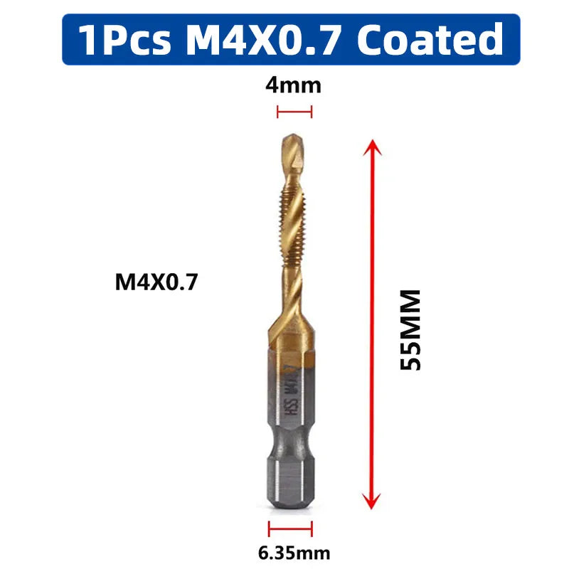 MMAlto HSS Titanium-Coated Metric Tap Set – M3 M4 M5 M6 M8 M10 | Screw Thread Machine Compound Tap | Individual & 6-Piece Sets