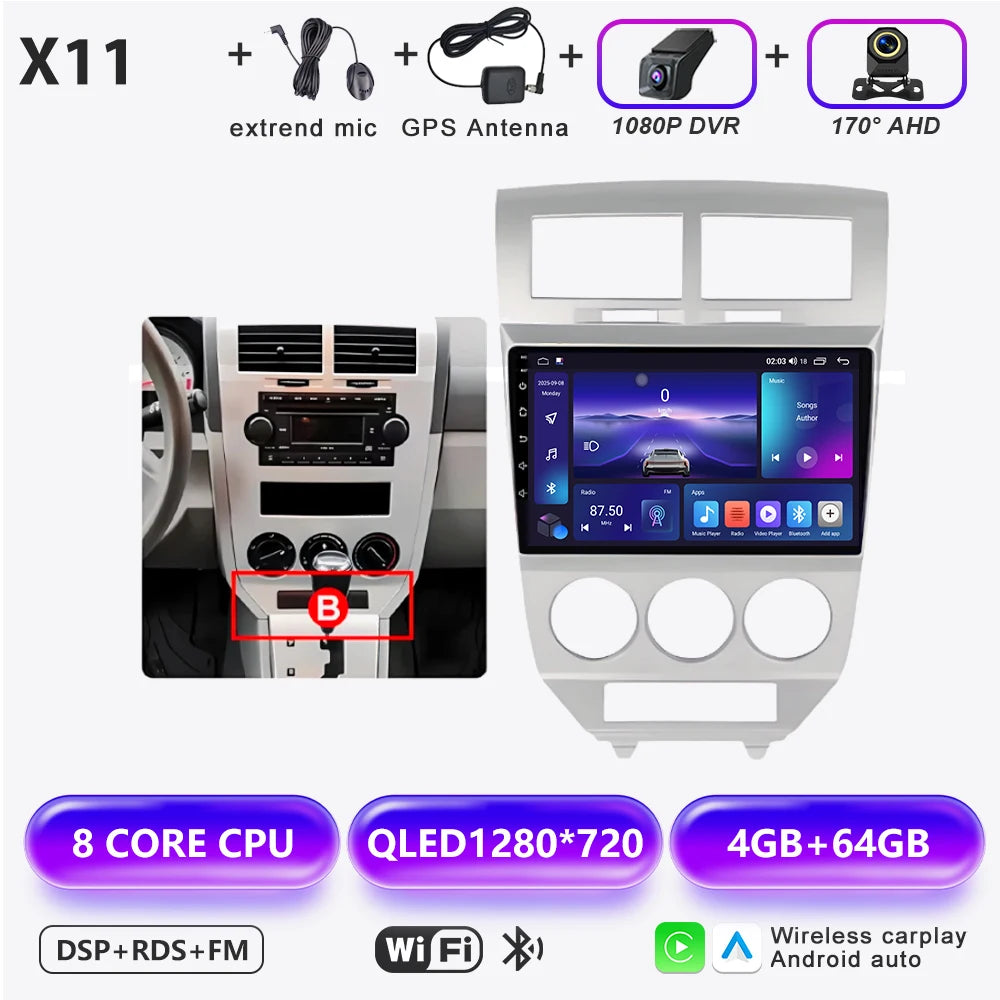 Car Stereo with Apple CarPlay & Android Auto, Compatible with Dodge Caliber & Jeep Compass MK