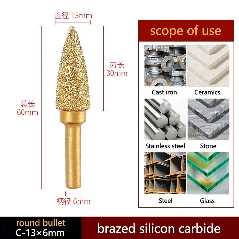 6mm Shank Brazed Diamond Grinding and Polishing Head for Cast Iron Stone Marble Tile - Deburring Metal Processing  Carve