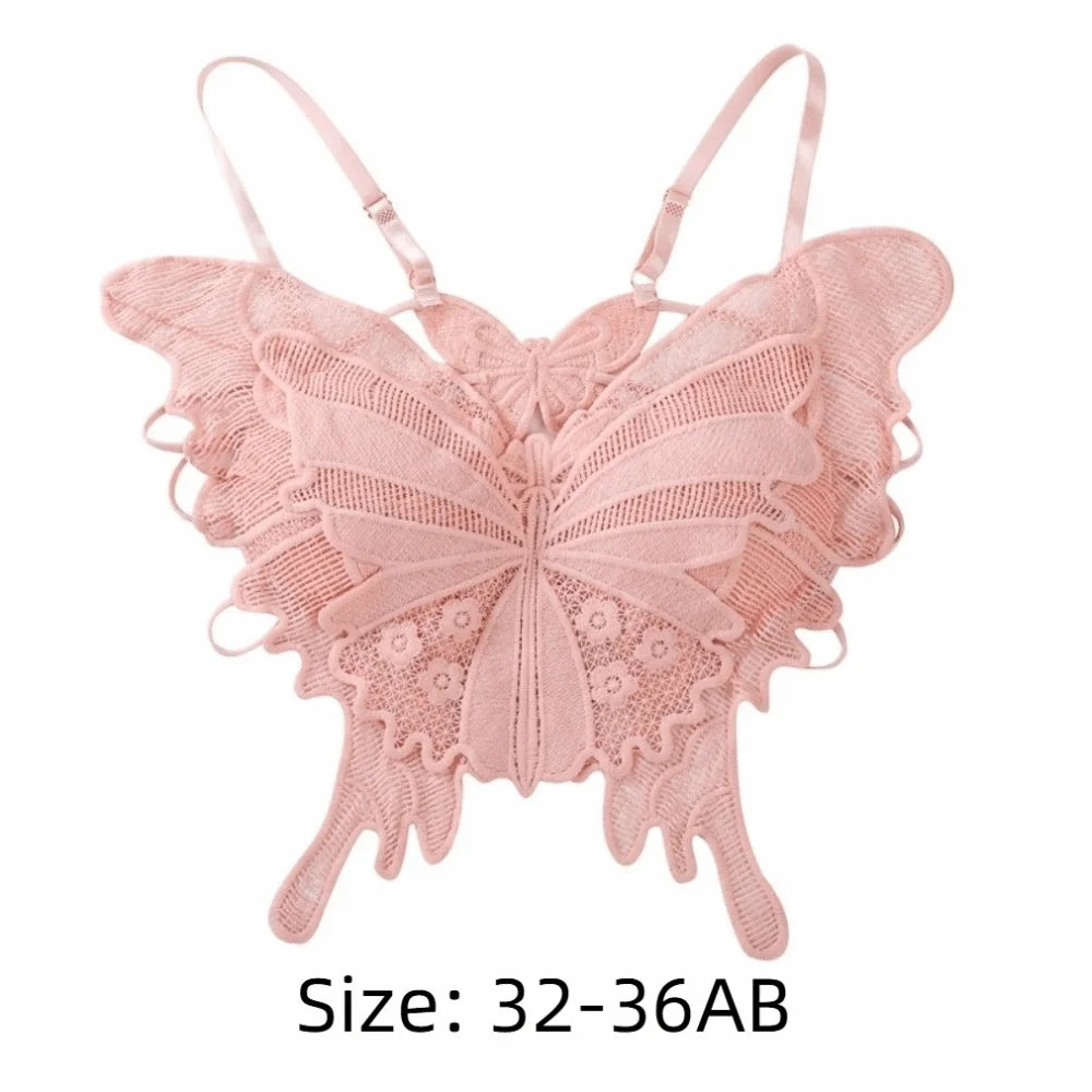 Sweet Backless Butterfly Bras Slim Fit Padded Lace Camisole Flower Korean Style Hollow-out Vest Tops Beach Wear