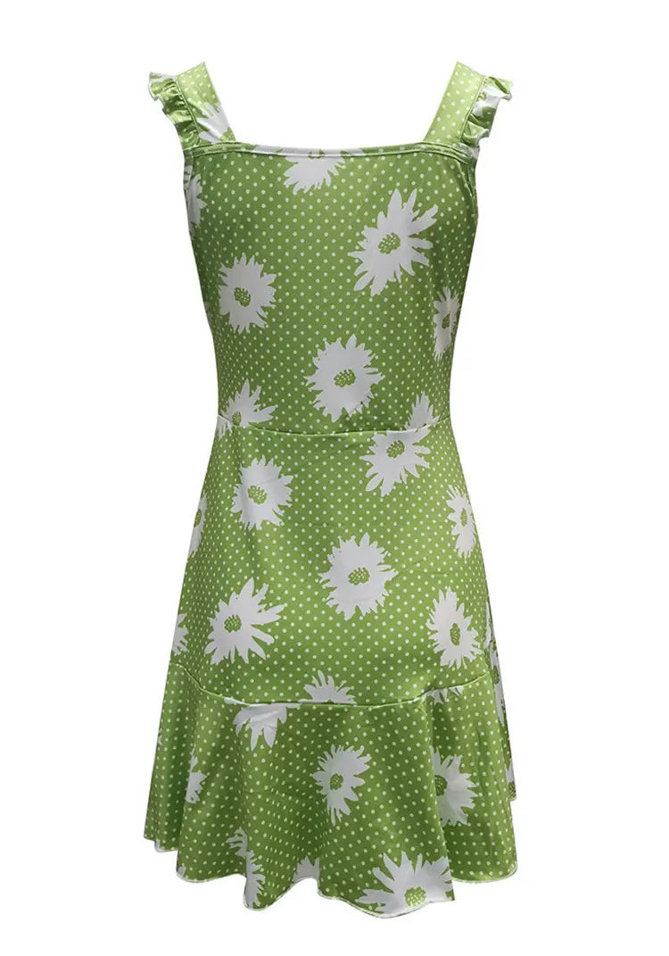 2026 Cross border New European and American Summer Printed Strap Dress Flower Dress Strap Dress Women