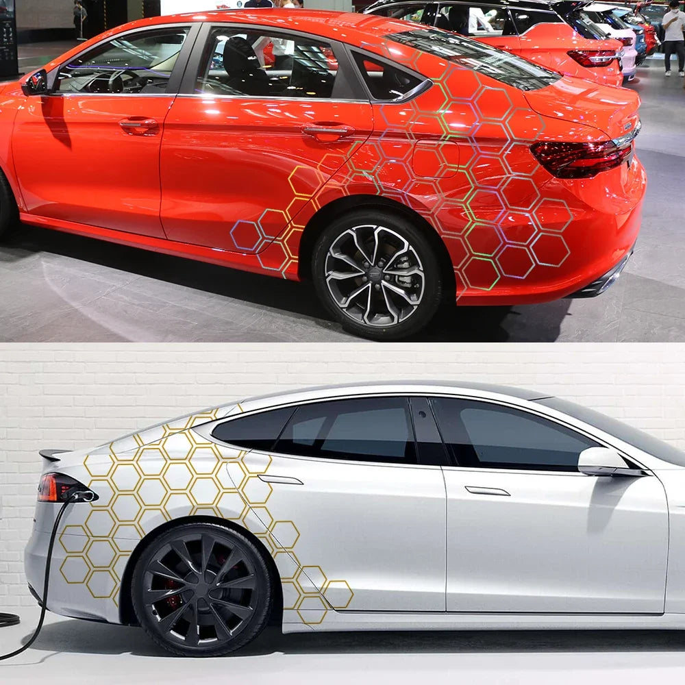 Honeycomb Side Graphic Car Decal — Vinyl Tuning Sticker, Universal