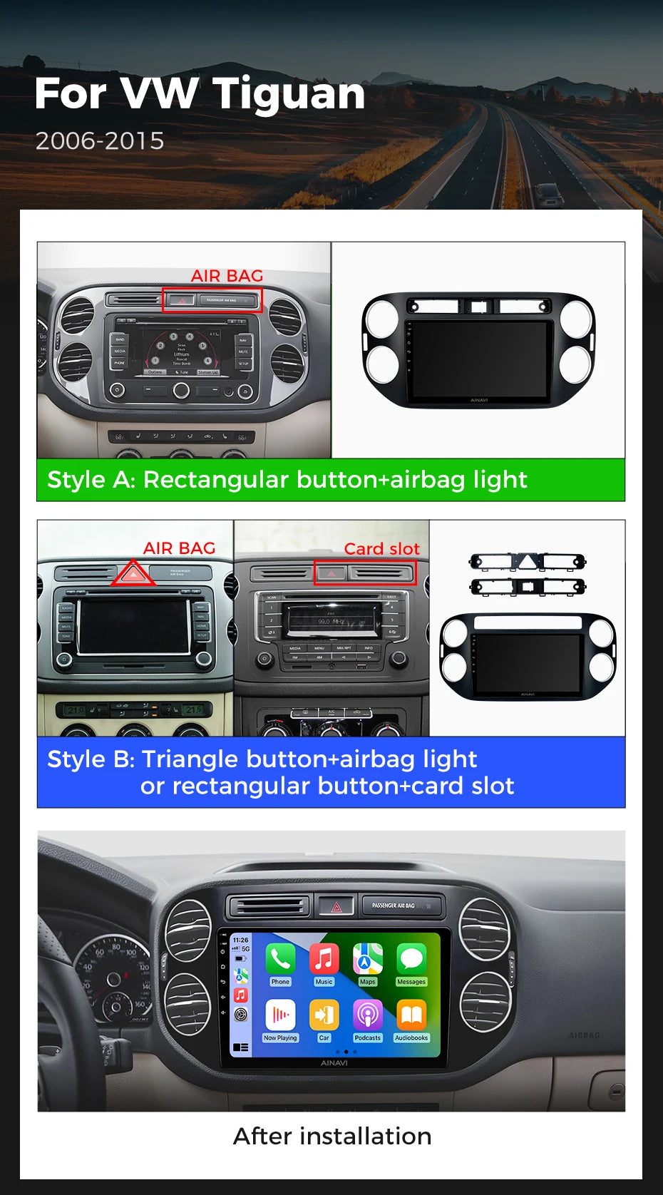 Ainavi Car Multimedia Player For Volkswagen VW Tiguan 2006 2008 2010 2016 Golf Plus Wireless Carplay Android Auto 4G Wifi 2din