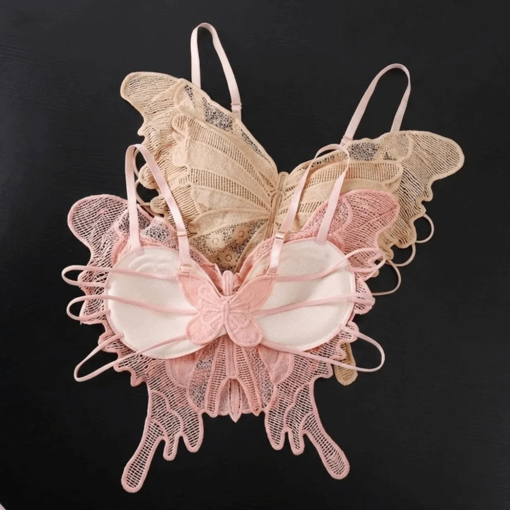 Sweet Backless Butterfly Bras Slim Fit Padded Lace Camisole Flower Korean Style Hollow-out Vest Tops Beach Wear