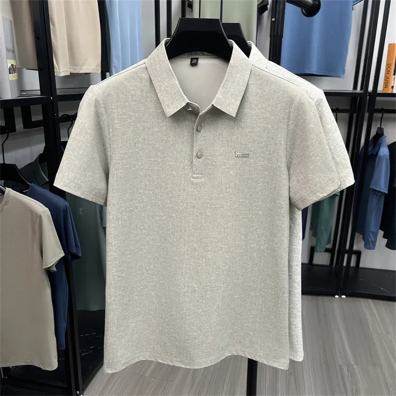Men's Print Polo Tee - Lapel Collar, Chest Embroidery, Anti-Wrinkle