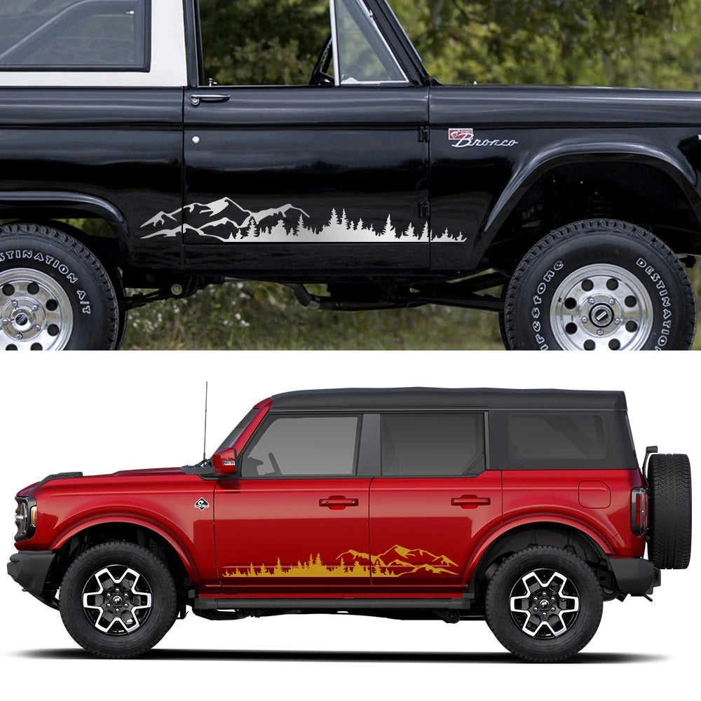 Forest Mountain Range Side Graphic Decal – Vinyl Film Compatible with Ford Bronco 2021 2022 2023