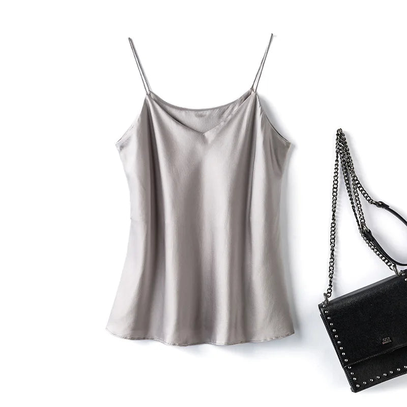Double-Layer Silk Camisole for Women, Mulberry Silk Bandeau, Sexy V-neck Tanks and Camis, Summer Vest, 2025