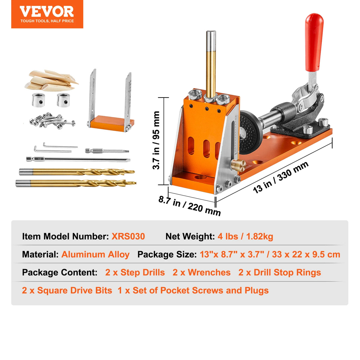 30 Pc Pocket Hole Jig Kit with Step Drill, Wrench & Stop Rings