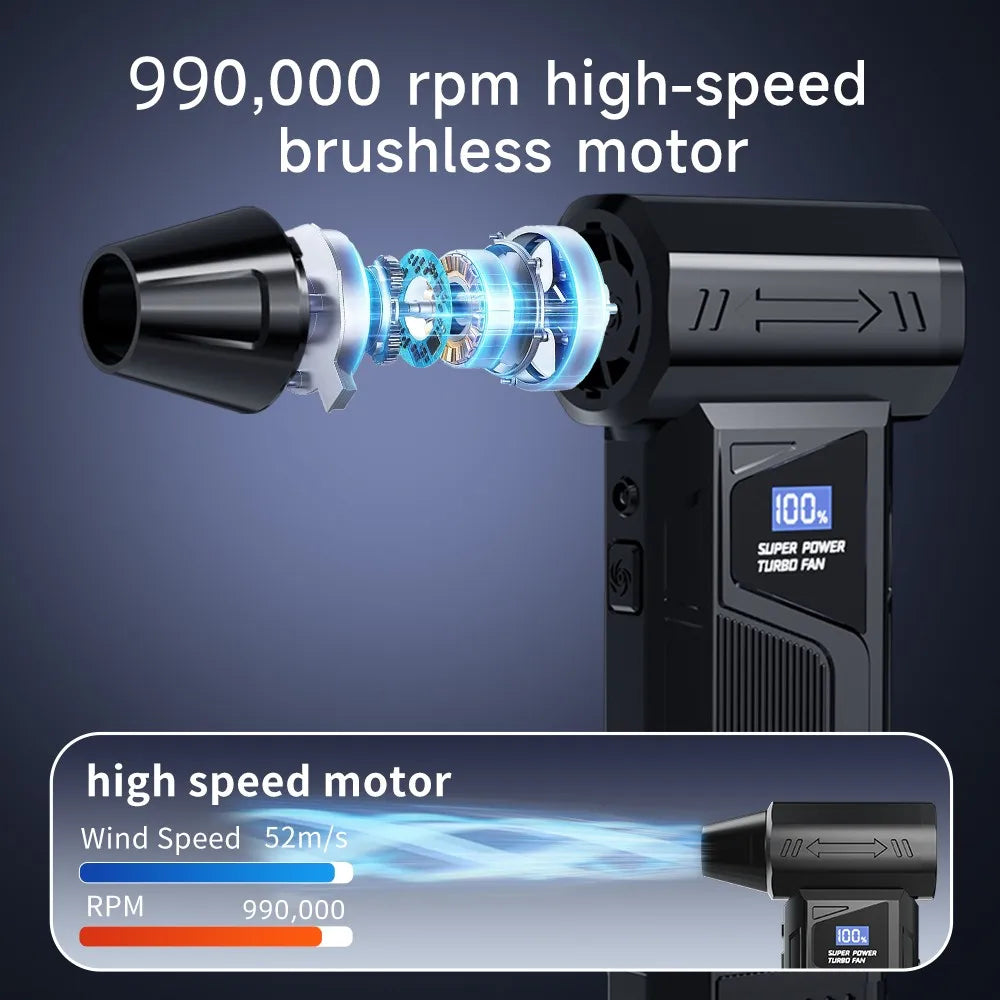 990000RPM Electric Air Blower Powerful Turbo Fan Multi-Purpose Rechargeable Blower Brushless Motor Car/PC/Home/Outdoor Tool
