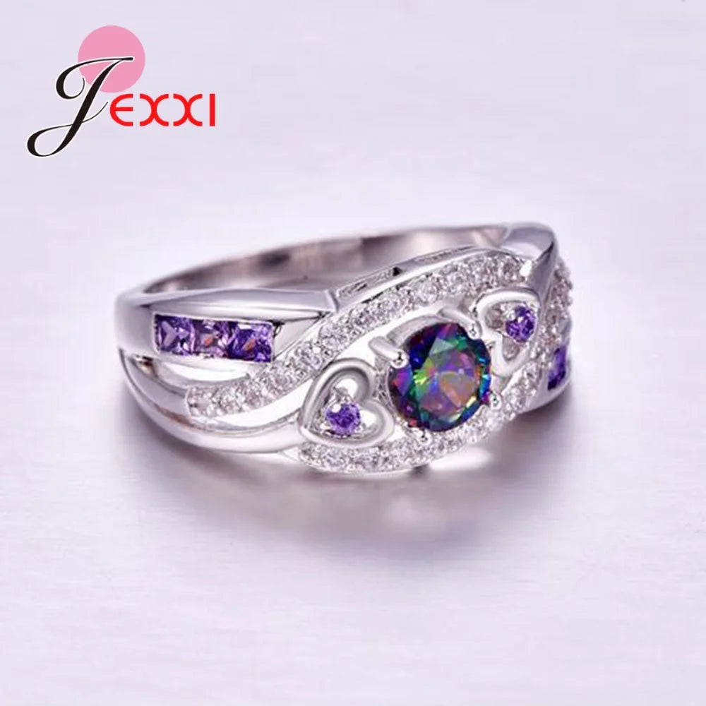 Colorful CZ Sterling Silver Ring – Stackable Party Jewelry