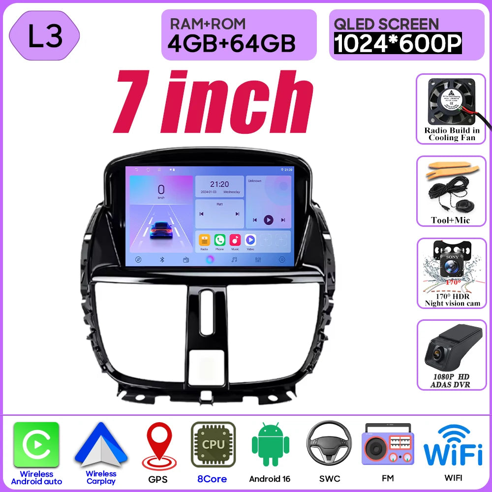 Car Radio Android 16 For Peugeot 207 207CC 2006 - 2015 Carplay Video GPS Navigation Multimedia Player DVD No 2din 4G Wifi BT RDS