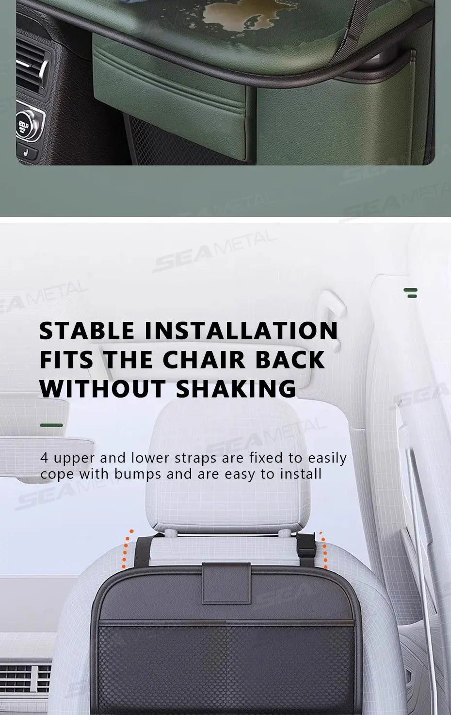 SEAMETAL Car Seat Back Storage Bag Large Capacity Multi-Pocket Backseat Organizer Foldable Dining Table Tablet Tray Hanging Bag