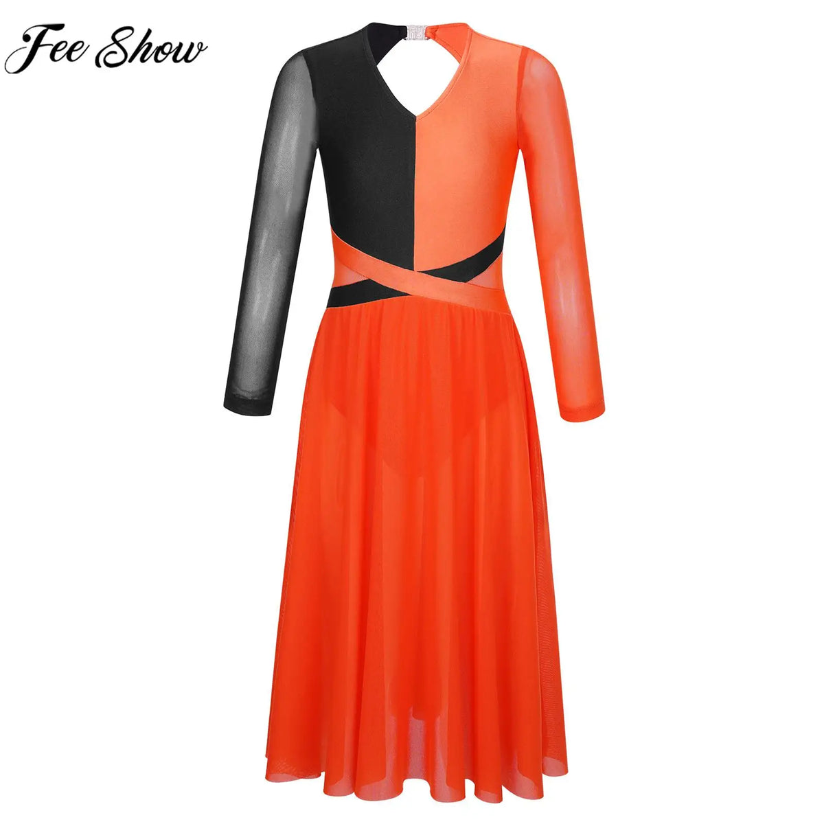 Girls long-sleeve backless lyrical dance dress