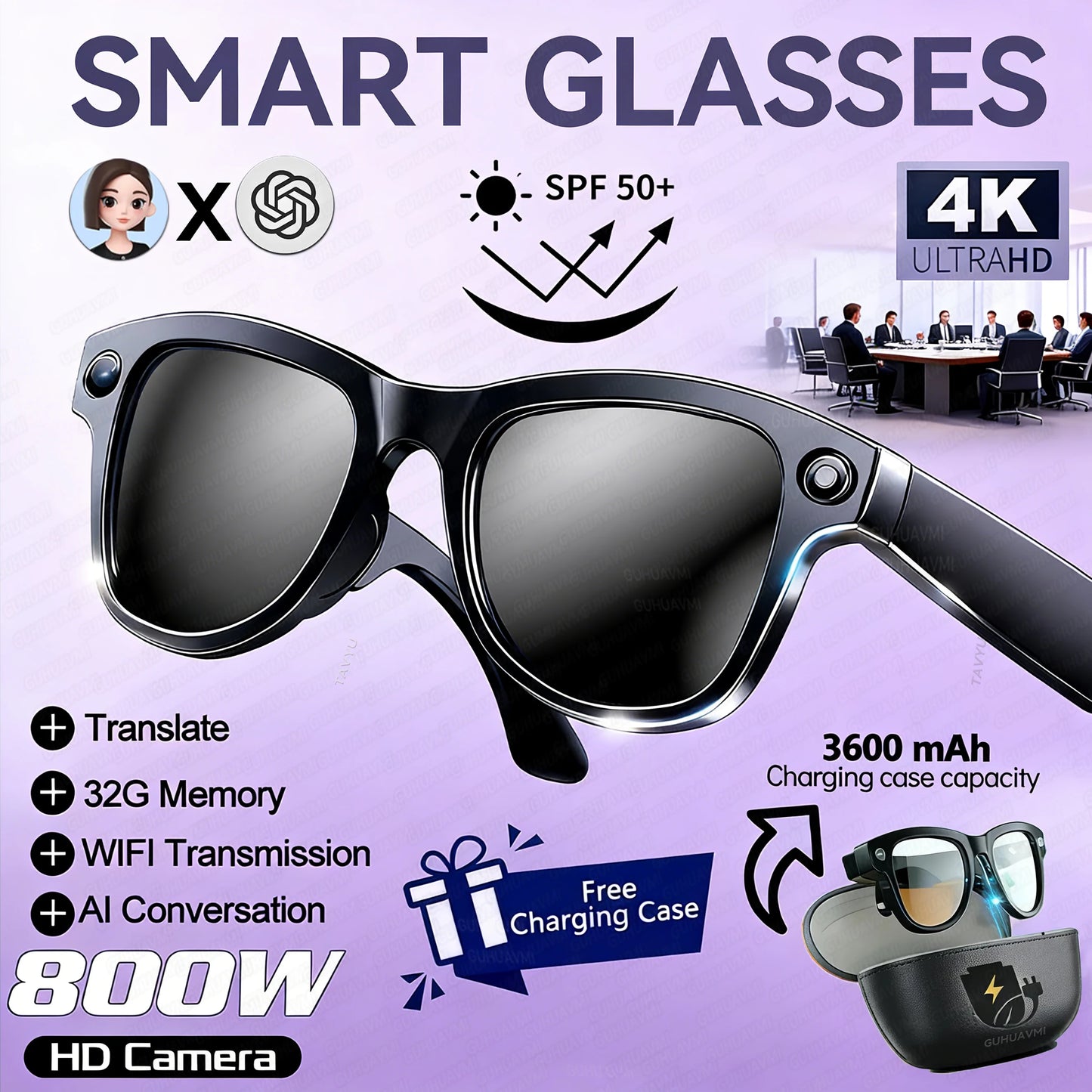 AI Smart Glasses with 4K Camera & Language Translation