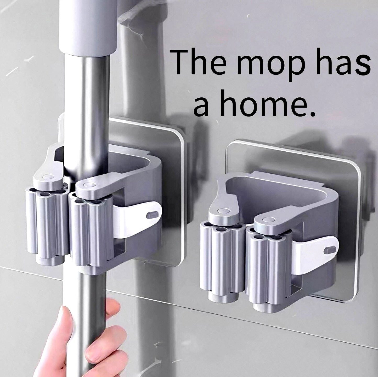 3PCS Mop Organizer Wall Mount - Easy Install Suction Hook Clamp for Kitchen & Bathroom Space Saving