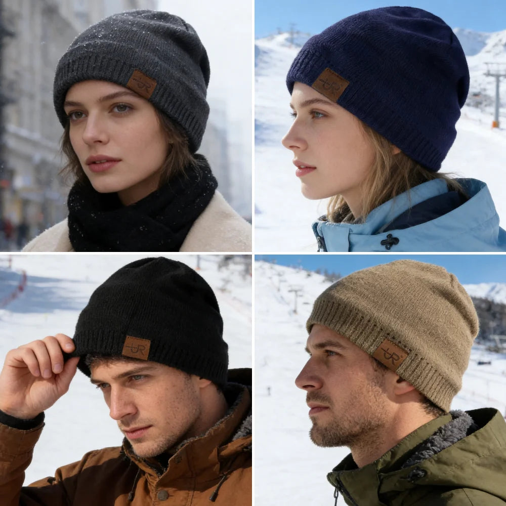 Fleece-Lined Knit Beanie, Unisex Winter Hat
