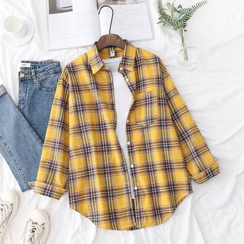 Women's Plaid Long Sleeve Shirt - Loose Casual Button-Up Blouse - photo 7
