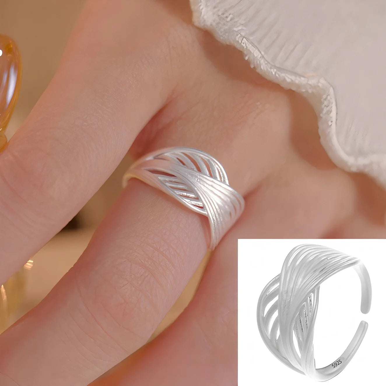 PANJBJ 925 Sterling Silver Hollow Out Rings For Women Three Layered Cross Punk Irregular Vintage Jewelry Gift Dropshipping