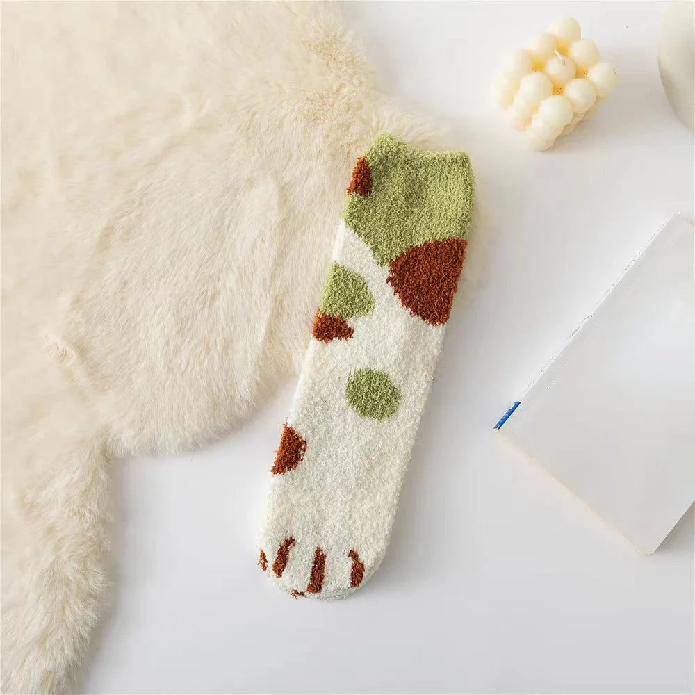 Women's Cat Paw Coral Velvet Socks