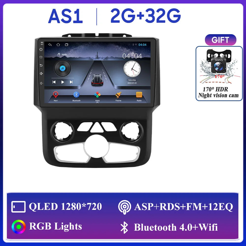 For Dodge Ram 1500 2500 3500 2013-2018 Car Radio Navigation GPS Carplay Stereo Android Auto Multimedia Player DVD Bluetooth 5G