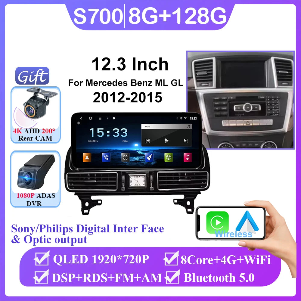 For Mercedes Benz ML GL GLE GLS W166 X166 2012-2019 Car Radio Multimedia Video Player Navigation GPS Android 15 CPU No 2din DVD