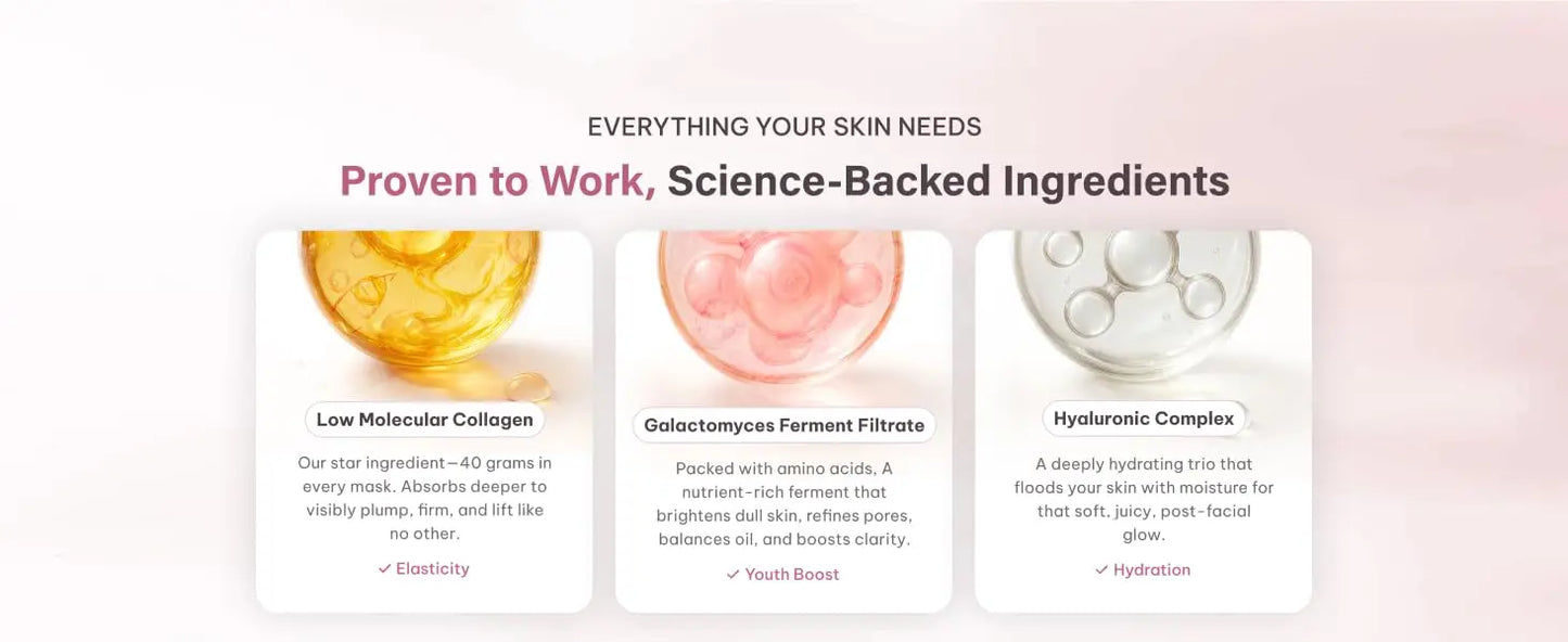 Collagen Face Mask Overnight – Hydrating Korean Sheet Mask – Niacinamide & Low Molecular Collagen – Firming & Smoothing Skinc