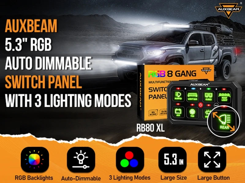 Auxbeam RGB 8 Gang Switch Panel Toggle/Momentary/Pulsed Supported Without App Control (One-Sided Outlet/Two-Sided Outlet)