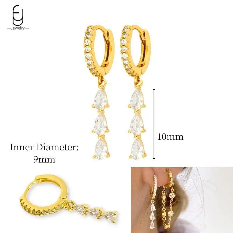 925 Sterling Silver Crystal Drop Earrings for Women - Heart & Flower Studs