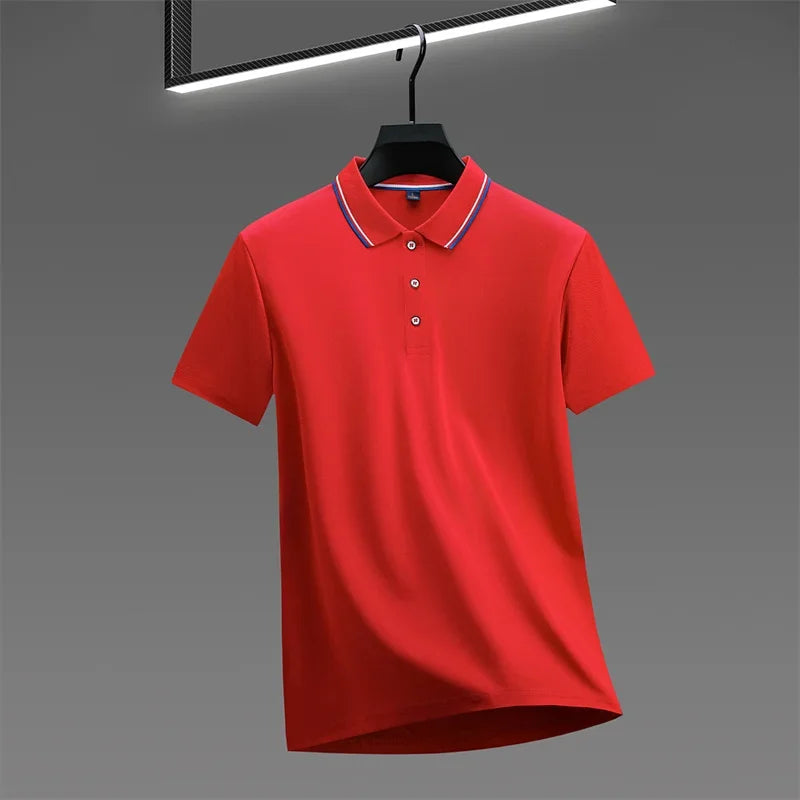 Men's Solid Polo Shirt - Anti-Wrinkle Knit, Versatile Summer Top