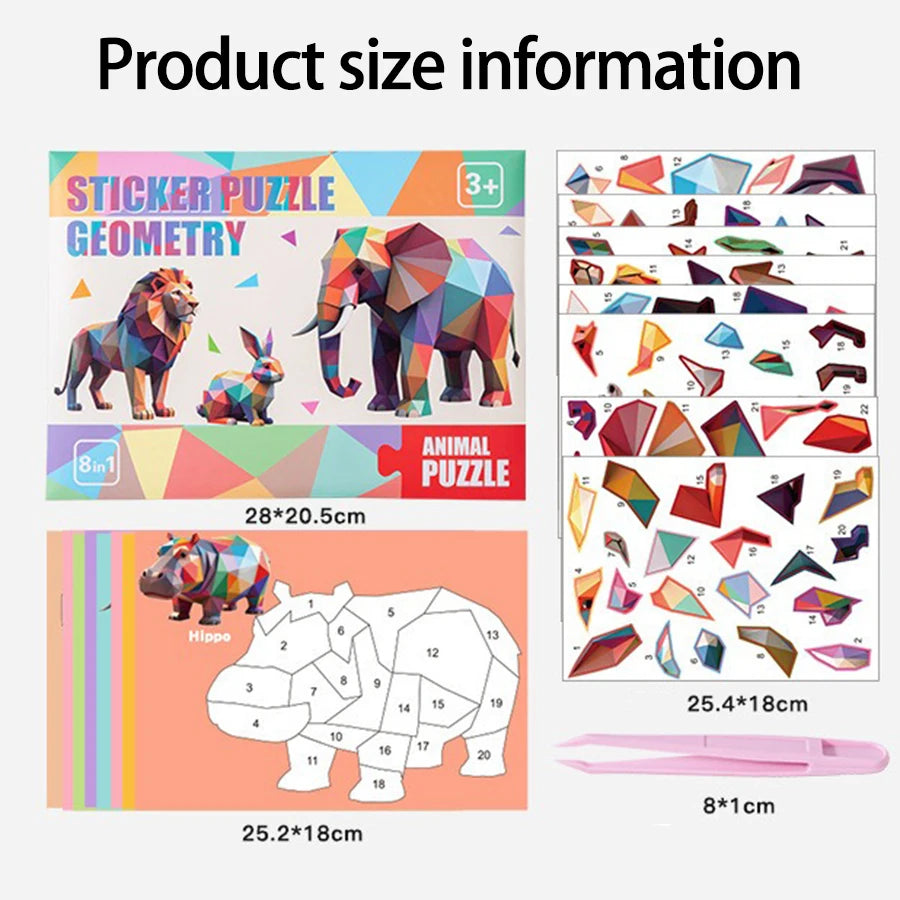 3D Puzzle Stickers DIY Craft Kits Animal Collage 5 Themes Back-to-School Gift Creative Educational 9-PCS Kit with Clips