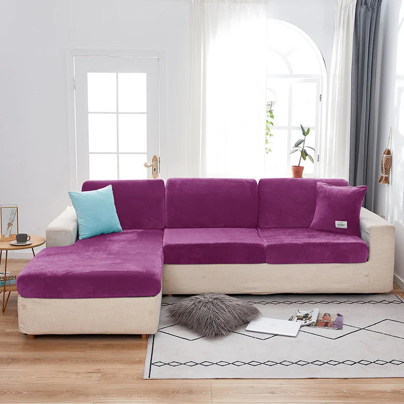 Velvet Sofa Covers for Living Room Elastic Plush Sofa Seat Cushion Cover Soft Couch Slipcover Furniture Protector for Home