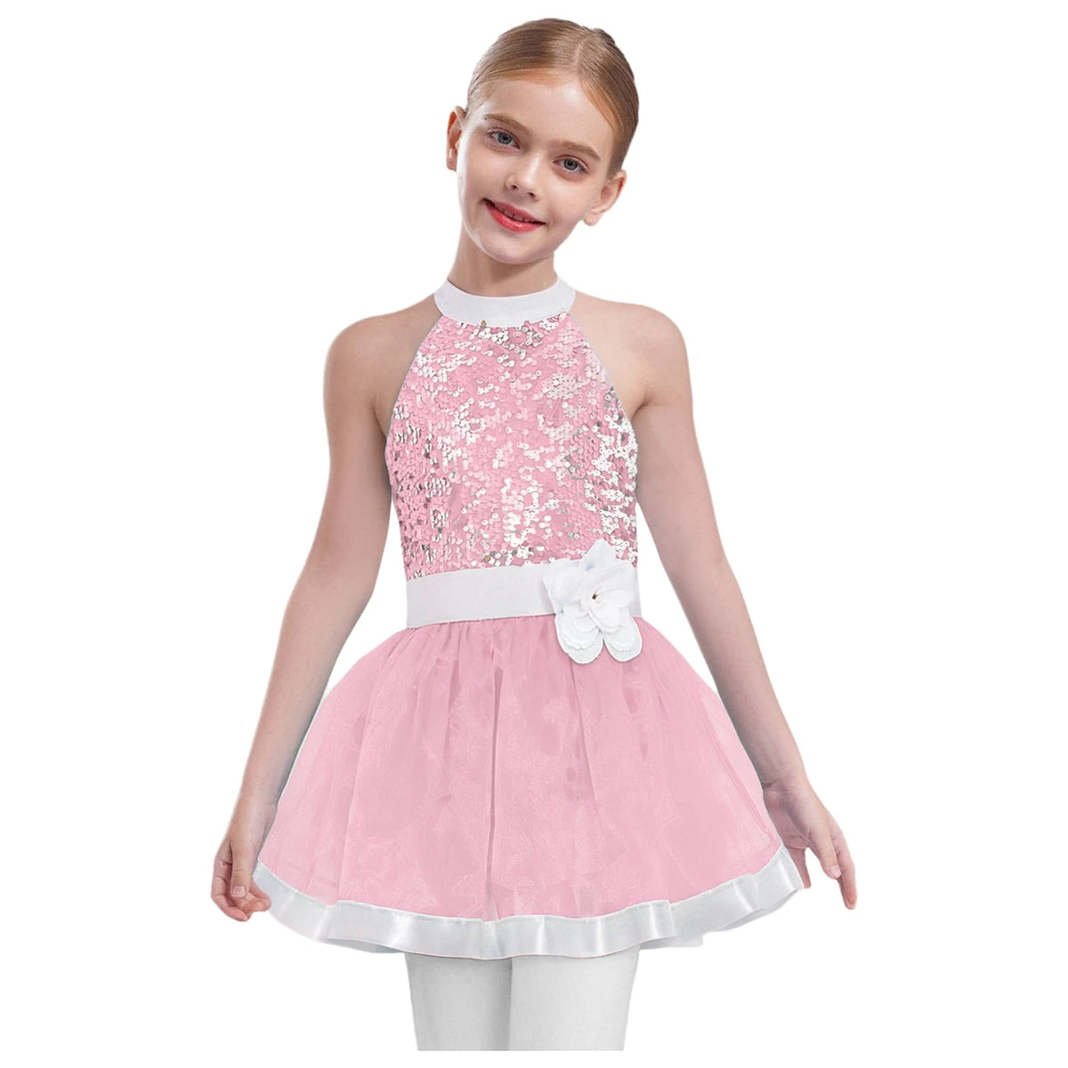 Girls cold-shoulder sequin tiered jazz dress