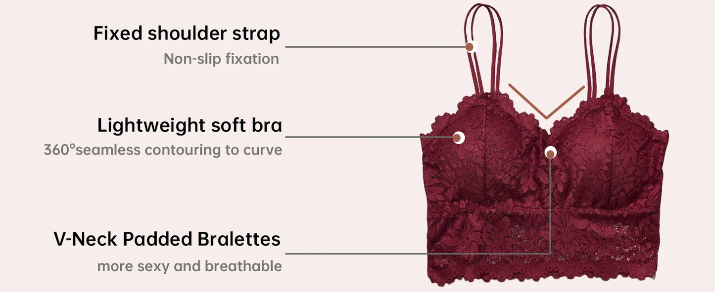 4pcs Women'S Sexy Lace Bra & Panty Set, Breathable & Comfortable, Removable Bra, Stretchy Lingerie Set