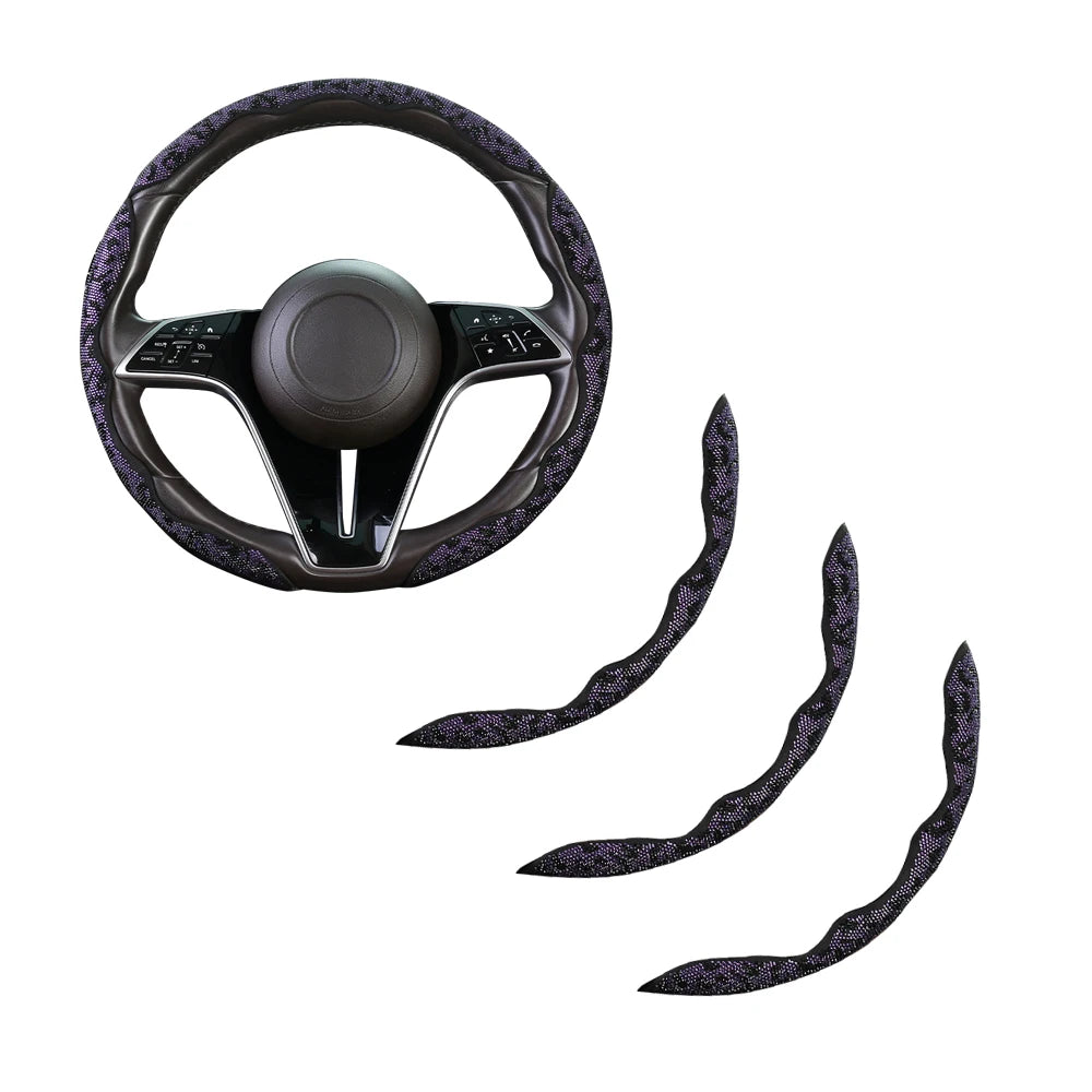 3PCS Shining Leopard Print Diamond Car Universal Steering Wheel Cover Luxury Colorful Diamond bulging Sparkling Steering Wheel