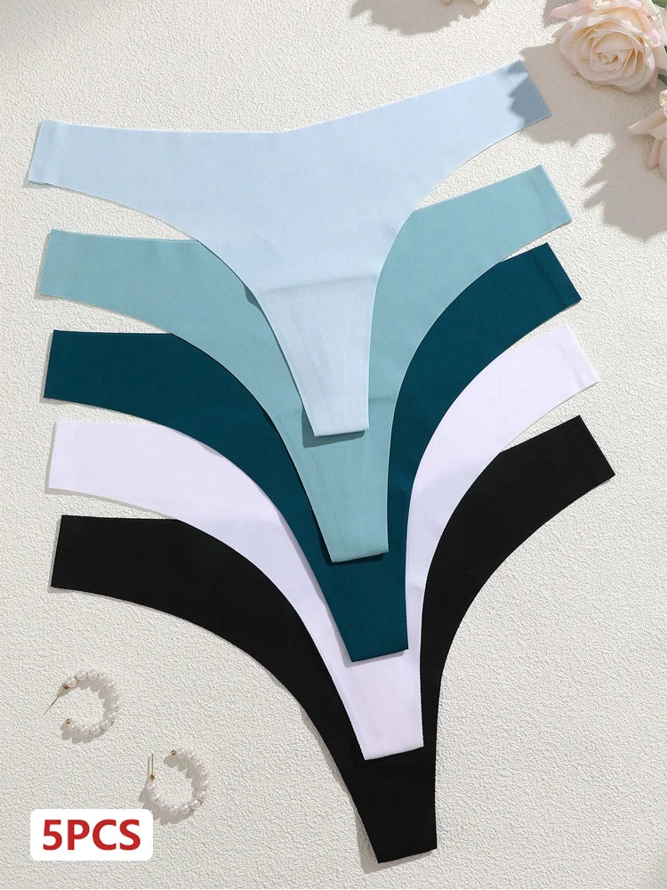 5-Pack Ice Silk Seamless Thongs – Breathable Low-Rise Panties