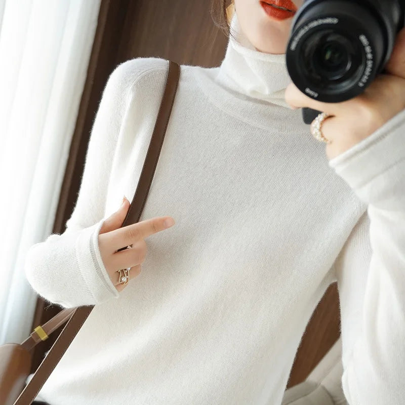Women's Slim Turtleneck Knit Pullover - Soft Solid Bottoming Sweater - photo 12