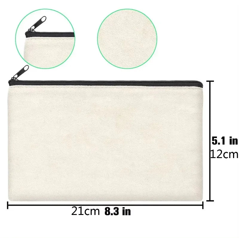 DIY Blank Canvas Zipper Pouch Bags School Pencil Bag Case for School DIY Craft Bag Canvas Makeup Bags Handmade Gift Bag