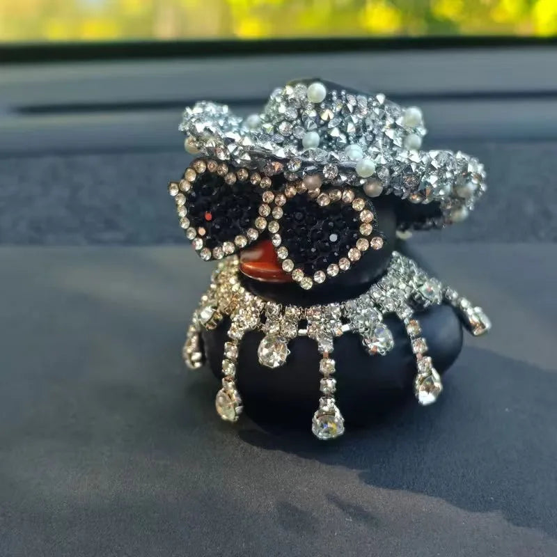 Bling Bing Pink Black Diamond Rubber Duck Car Ornaments Dashboard Decorations Luxury Car Decor Accessories for Ladies Men Women