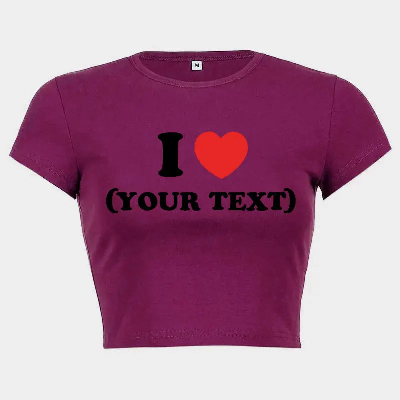 DIY Customize Your Text Couple Summer Casual Short Sleeve O Neck Cropped Navel Women Crop Tops Soft Bodycon Fashion Tees Blouse